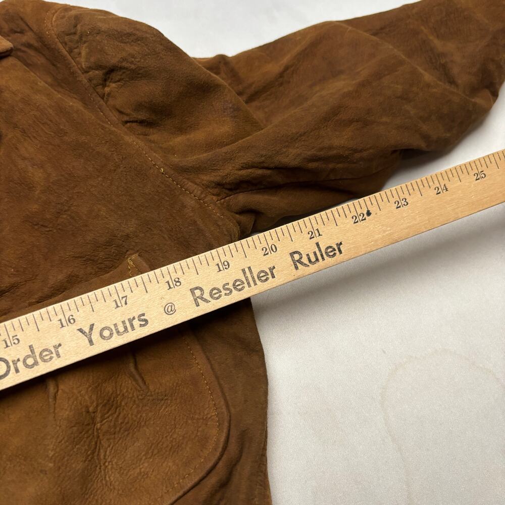 Vintage 30s Buckskin Chore Sports Coat Leather Jacket Mens 19.5x26 Western Retro - Picture 7 of 16